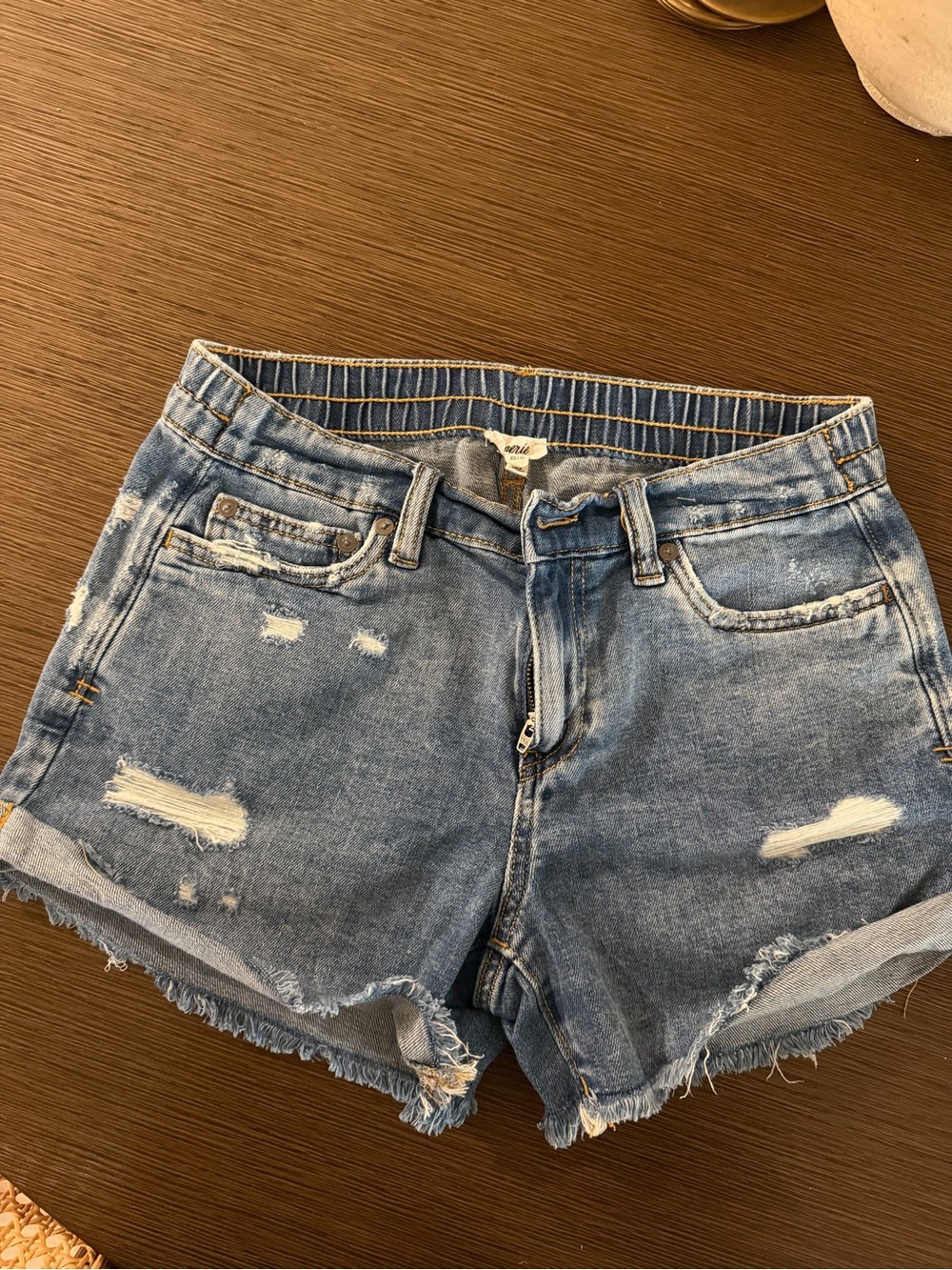 aerie Distressed Light Blue Denim Shorts